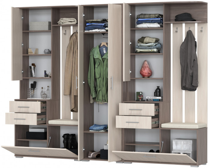 Прихожая Домино 3, бодега тёмный/бодега светлый