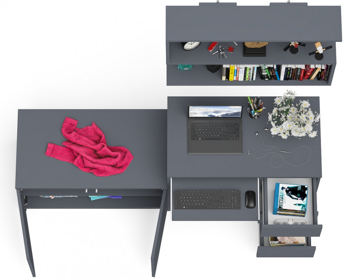Мори Стол компьютерный МС-6 правый + Тумба МА900.1 + Полка 900, цвет графит, ШхГхВ 180,4х50,4х209,6 см., НЕ универсальная сборка