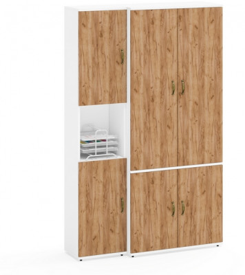 Лидер-8 Модуль Пенал + Шкаф МД 20Б, цвет белый шагрень/крафт золото, ШхГхВ 120х37,5х190 см., НЕ универсальная сборка