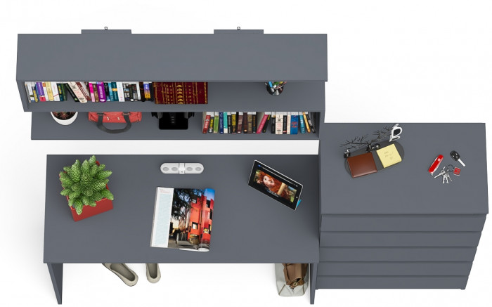 Мори Стол письменный МСП1200.1 + Комод МК700.5 + Полка 1200, цвет графит, ШхГхВ 190,8х50х209,6 см., универсальная сборка