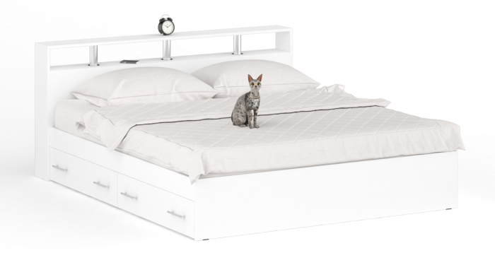 Камелия Кровать с ящиками 1800 + две тумбы, цвет белый, ШхГхВ 296х217х78,2 см., сп.м. 1800х2000 мм., без матраса, основание есть