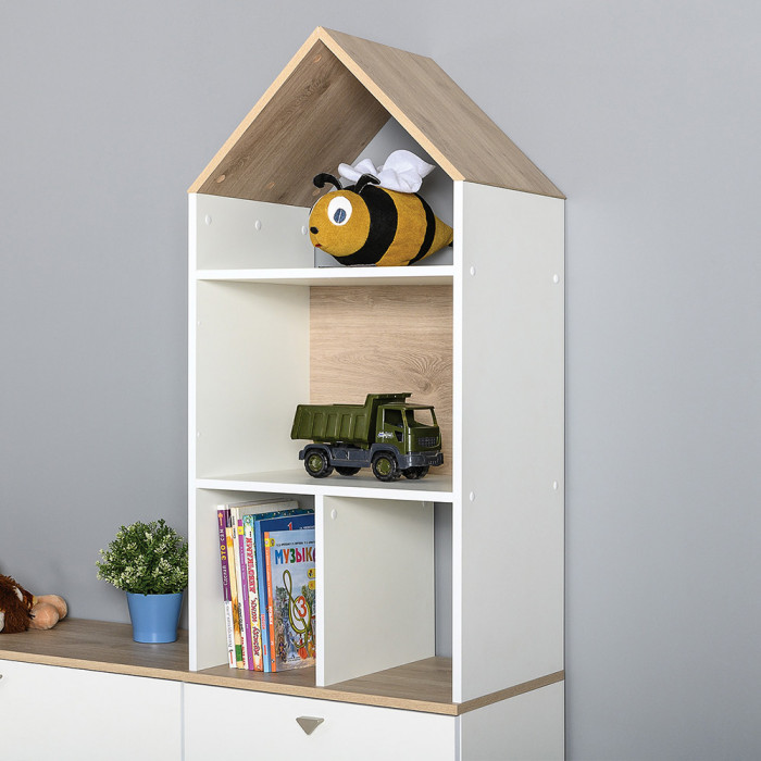 Эйп Детская № 5, цвет белый/дуб белый, сп. м. 800х1600 мм., б/м, основание есть, максимальная нагрузка 80 кг., рекомендуемая высота матраса 120 мм.