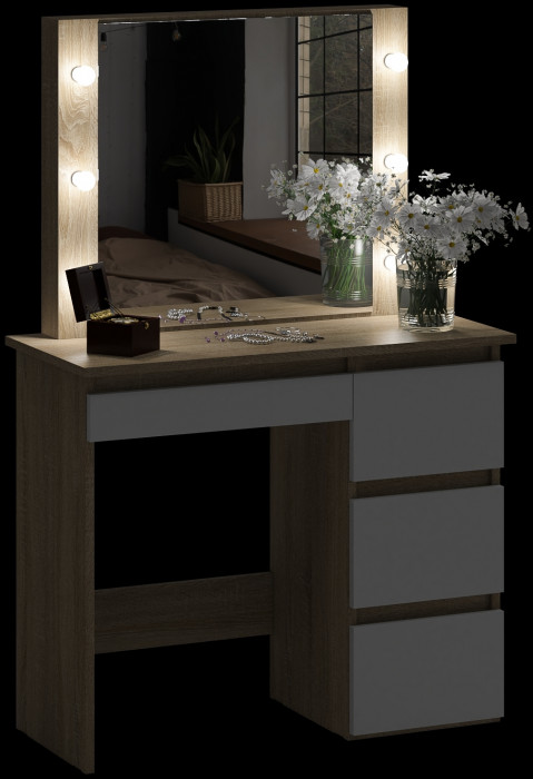 Стол косметический с подсветкой Сура, дуб сонома/белый