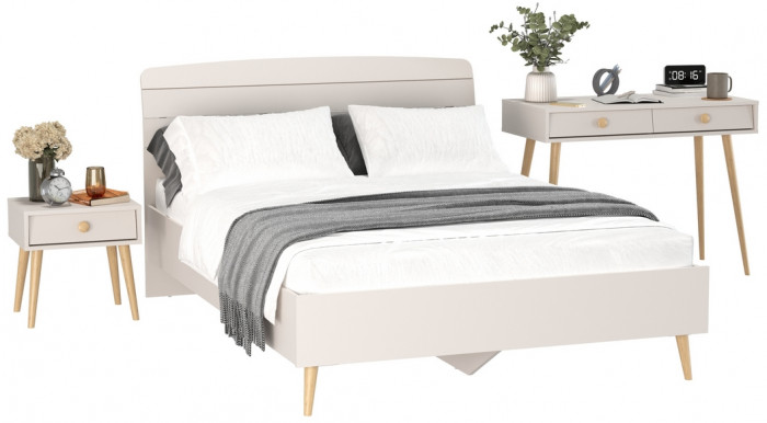 Афина Спальня Кровать 1400 + Стол + Тумба, кашемир серый