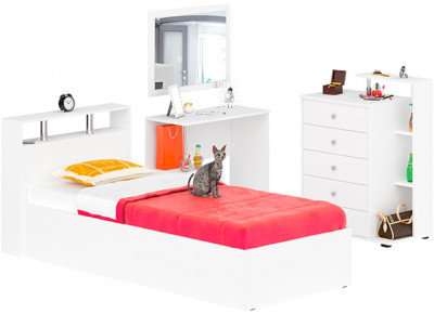 Камелия спальня № 7 Кровать 900 + Стол косметический + Зеркало + Комод, белый