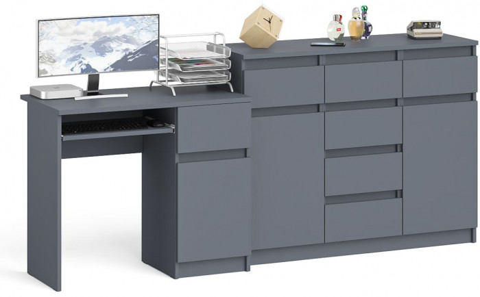 Мори компьютерный стол МС-1 правый + Комод МК1200.4, графит
