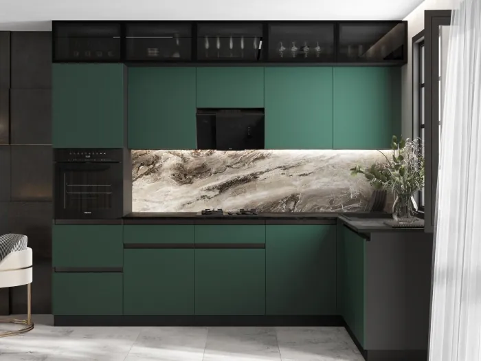 Кухня Техно-6 3,0х1,8м Графит/Браш Мени Грин