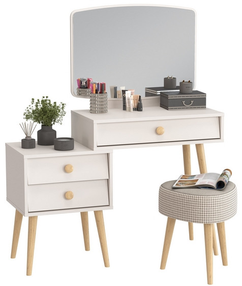 Афина Спальня 4-25901М1к.с. Трюмо + Банкетка 6-5134ТКбеж Ева, цвет кашемир серый/ткань бежевая, ШхГхВ 105х38,6х129 + 38х38х45 см., универс. сб.