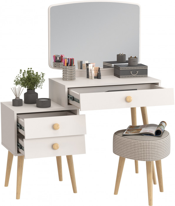 Афина Спальня 4-25901М1к.с. Трюмо + Банкетка 6-5134ТКбеж Ева, цвет кашемир серый/ткань бежевая, ШхГхВ 105х38,6х129 + 38х38х45 см., универс. сб.