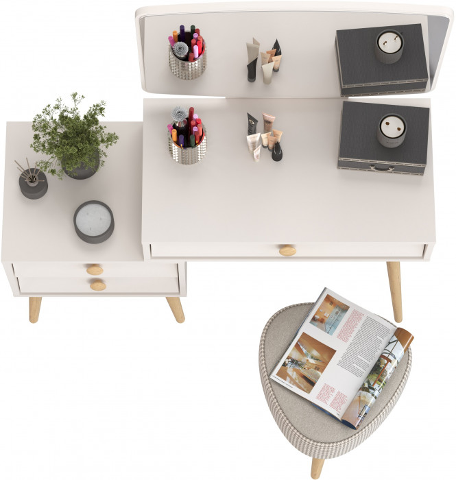 Афина Спальня 4-25901М1к.с. Трюмо + Банкетка 6-5134ТКбеж Ева, цвет кашемир серый/ткань бежевая, ШхГхВ 105х38,6х129 + 38х38х45 см., универс. сб.