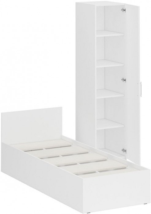 Кровать 0800 + Пенал Стандарт, цвет белый, ШхГхВ 83,5х203,5х70 + 45х52х200 см., сп.м. 800х2000 мм., без матраса, основание есть