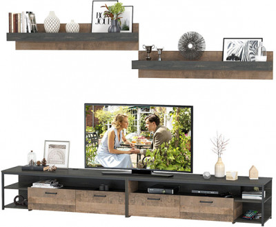 Трувор 13.70 Тумба под ТВ + 13.70 Тумба под ТВ + 15.60 Полка + 15.60 Полка, цвет дуб гранж песочный/интра, ШхГхВ 299,6х45,4х195 см., универс. сборка