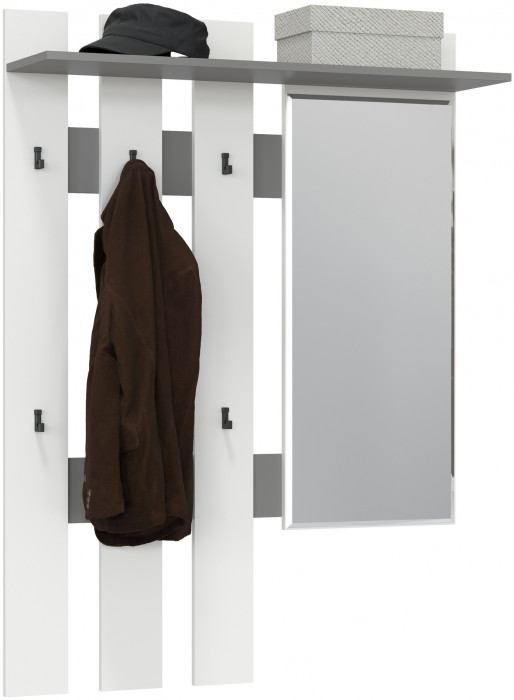 Лира ГК 2-3814граф/бел Вешалка с зеркалом, цвет графит/белый, ШхГхВ 100х28х135 см., универсальная сборка