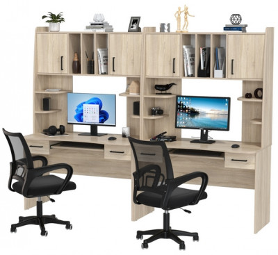 Два стола рабочих 6-0604 Бета + два кресла 103 чёрных, цвет дуб сонома, ШхГхВ 240х60,5х183,5 см.