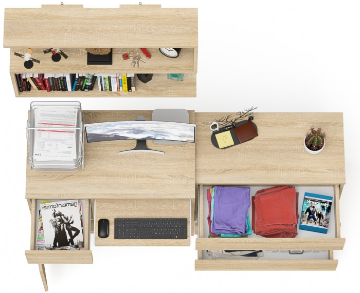 Мори Стол компьютерный МС-1 левый + Комод МК800.1 + Полка 900, цвет дуб сонома, ШхГхВ 170,4х50х209,6 см., НЕ универсальная сборка