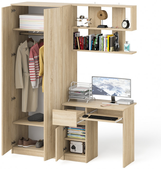 Мори Стол компьютерный МС-1 левый + Шкаф МШ800.1 + Полка 900, цвет дуб сонома, ШхГхВ 170,4х50,4х209,6 см., НЕ универсальная сборка
