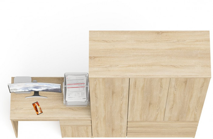 Мори Стол компьютерный МС-1 правый + Шкаф МШ1200.1, цвет дуб сонома, ШхГхВ 210,4х50,4х209,6 см., выдвижной ящик справа, НЕ универсальная сборка