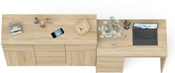 Мори Стол компьютерный МС-6 левый + Комод МК1200.4, цвет дуб сонома, ШхГхВ 210,4х50х94 см., выдвижные ящики слева, НЕ универсальная сборка