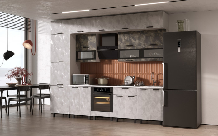 Кухня Техно 3,0/1080м Компоновка №2, Мальта/Мальта грей, Белый