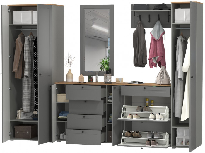 Остин Прихожая 61, цвет серый графит/дуб крафт золотой, ШхГхВ 320х54,3х229,6 см., универсальная сборка