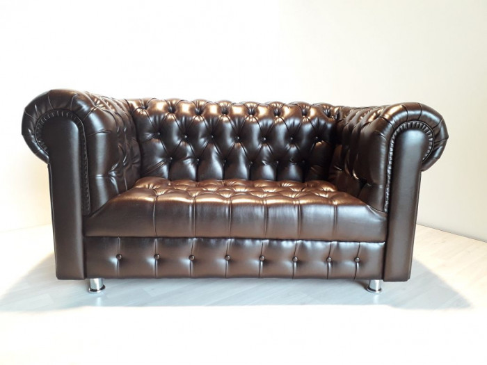 Диван Честер 3- х местный, сиденье каретка экокожа коричневая