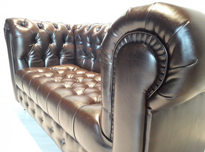 Диван Честер 3- х местный, сиденье каретка экокожа коричневая