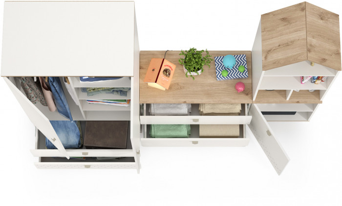 Эйп 13.334 Шкаф для одежды + 13.322 Комод + 13.14 Стеллаж, белый/дуб белый