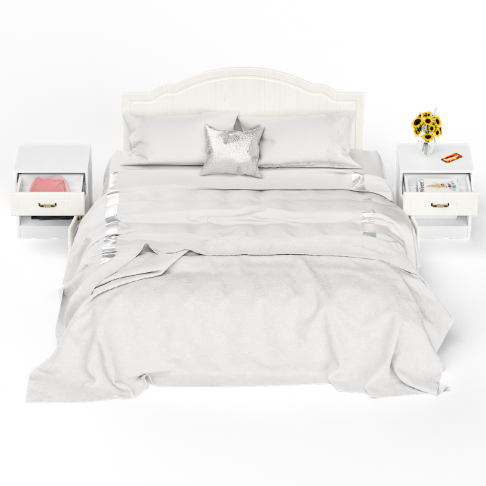 Ливерпуль Кровать 11.08 + основание + ножки + две Тумбы 08.146, ясень ваниль/белый