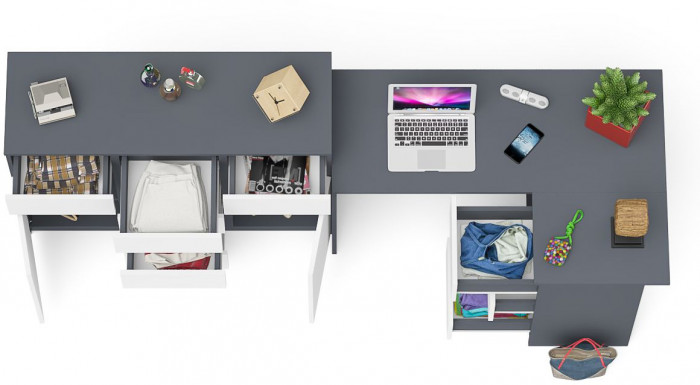 Мори компьютерный стол МС-16 правый + Комод МК1200.4, графит/белый