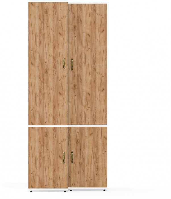 Лидер-8 Модуль Пенал МД 21Б + Пенал МД 23Б, цвет белый шагрень/крафт золото, ШхГхВ 80х50х190 см., универсальная сборка