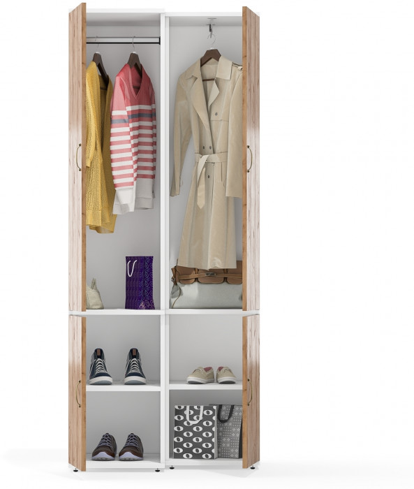 Лидер-8 Модуль Пенал МД 21Б + Пенал МД 23Б, цвет белый шагрень/крафт золото, ШхГхВ 80х50х190 см., универсальная сборка