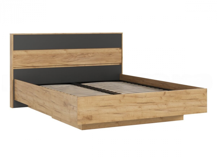 Роджина Кровать парящая 160 с ортопедом дерево с подсветкой, графит/дуб крафт