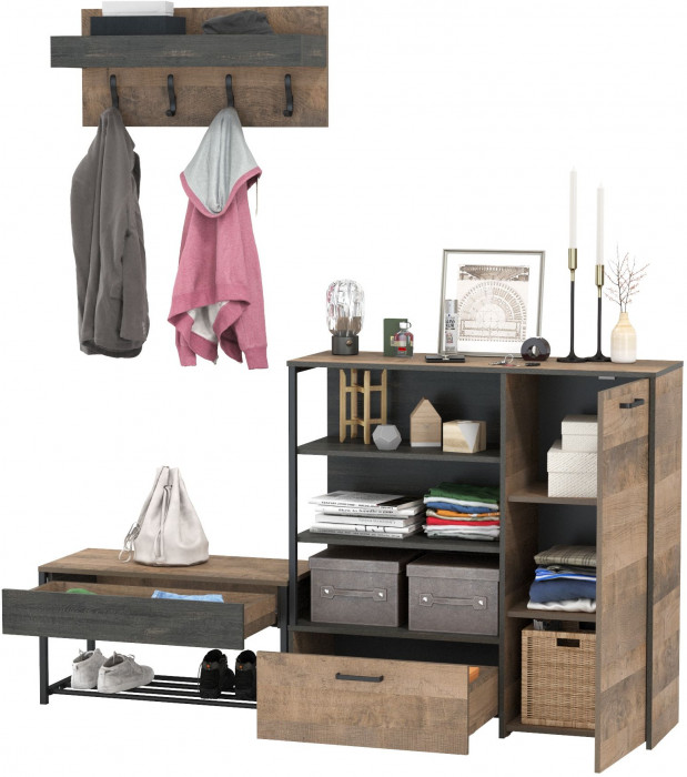 Трувор Прихожая 181, цвет дуб гранж песочный/интра, ШхГхВ 189х36,9х195 см., универсальная сборка