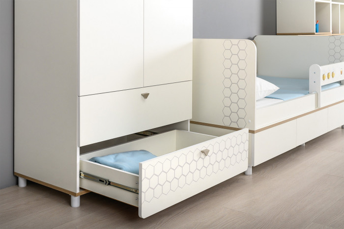 Эйп Детская № 7, цвет белый/дуб белый, 2 х сп. м. 800х1600 мм., б/м, основание есть, макс. нагрузка 80 кг., рекомендуемая высота матраса 120 мм.