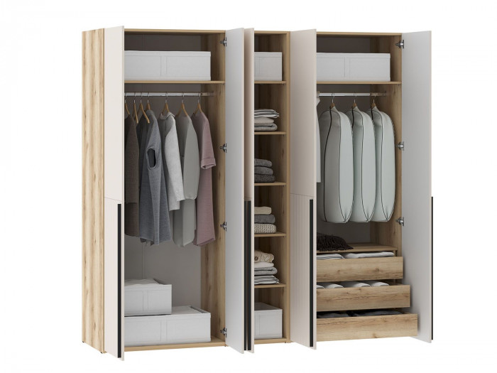 Шкафы Арден 200.04-200.02-полки-200.04-ящики Дуб Делано / Сантьяго софт