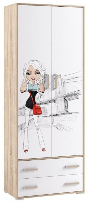 Модульная детская спальня Бланка, набор 3, Дуб сонома/Белый с фотопечатью