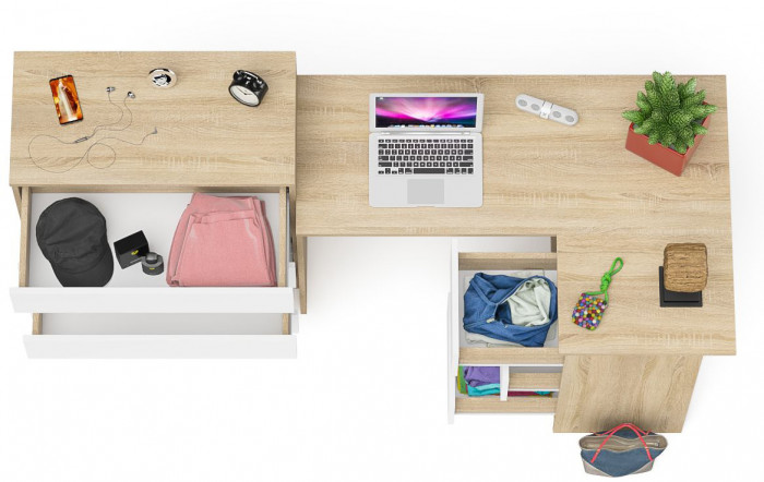 Мори Стол компьютерный МС-16 правый + Комод МК800.4, цвет дуб сонома/белый, ШхГхВ 204,8х84,9х94 см., выдвижные ящики справа, НЕ универс. сборка