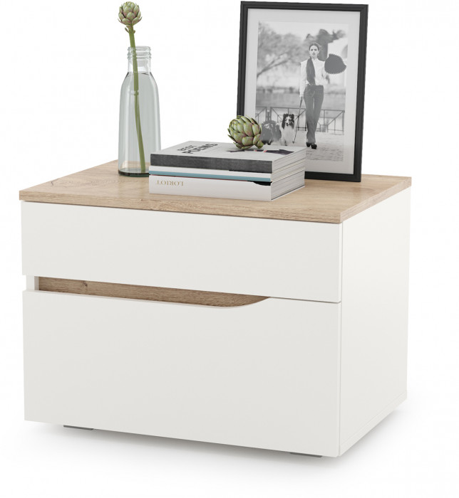 Муссон Кровать 11.28 + подъёмный ортопед + Тумба 16.03 + Комод 13.97, цвет белый/дуб эндгрейн элегантный/кожзам белый, сп. м. 1600х2000 мм., б/м