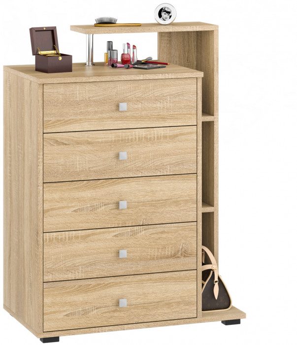 Камелия спальня № 7 Кровать 900 + Стол косметический + Зеркало + Комод, дуб сонома