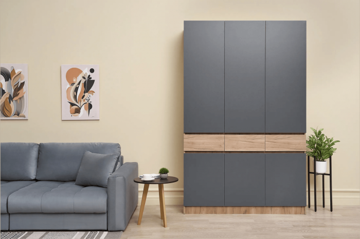 Прихожая Роджина Шкаф 3-х ств (Дуб крафт/Графит) (Дуб крафт/ Графит)