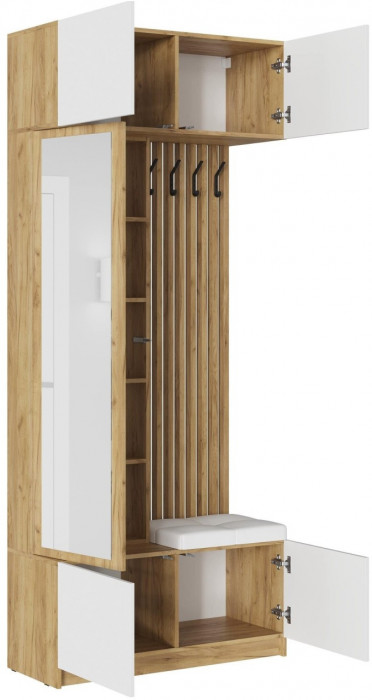 Прихожая Бостон МДФ (Белый глянец, Дуб Крафт Золотой)