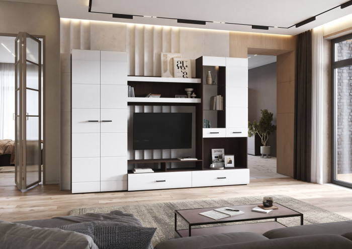 ЛИБЕРТИ ШК 01 Шкаф 400 (400х2100х500) Фасад МДФ БЕЛЫЙ ГЛЯНЕЦ/Корпус ВЕНГЕ