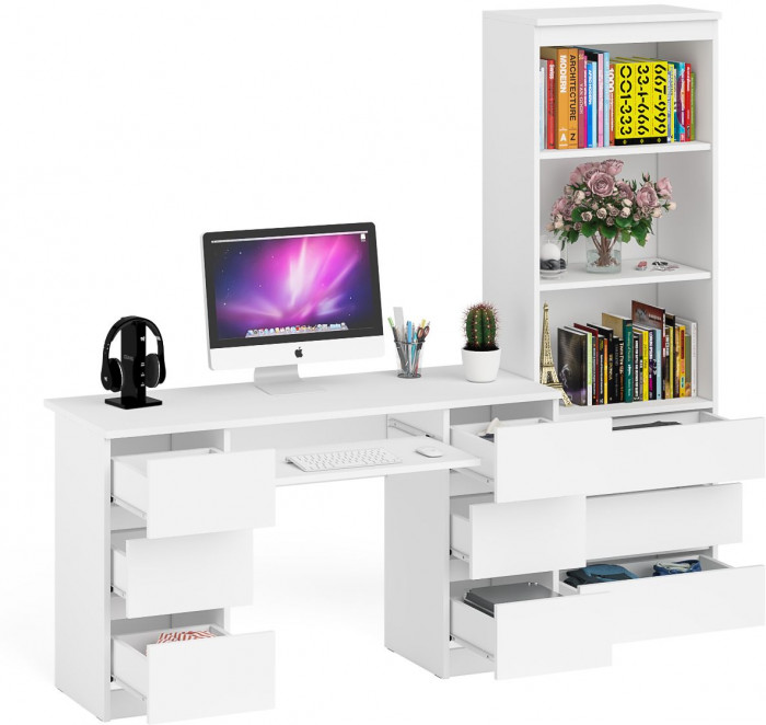 Мори Стол компьютерный МС-2 + Стеллаж МСТ600.3, цвет белый, ШхГхВ 195,8х50х179,6 см., универсальная сборка
