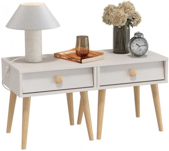 Афина Спальня Тумба прикроватная х 2, цвет кашемир серый, ШхГхВ 2х45х37х45 см.