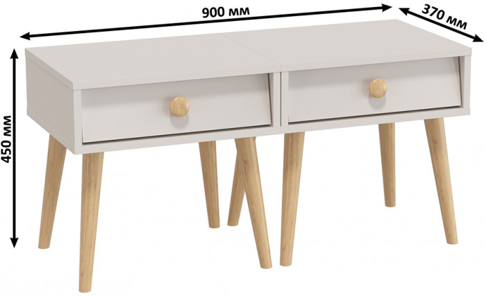 Афина Спальня Тумба прикроватная х 2, цвет кашемир серый, ШхГхВ 2х45х37х45 см.