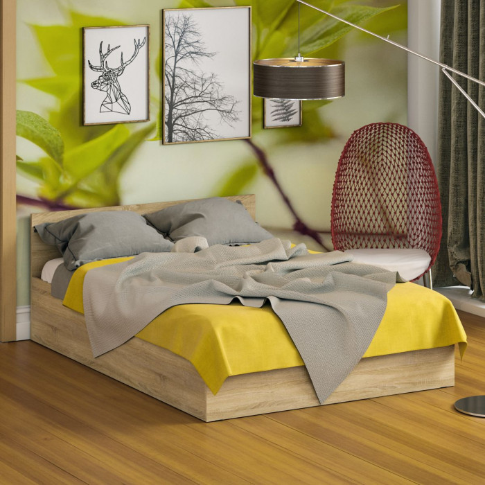 Стандарт Кровать 1400, цвет дуб сонома, ШхГхВ 143,5х203,5х70 см., сп.м. 1400х2000 мм., без матраса, основание есть