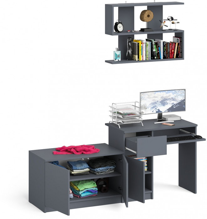 Мори компьютерный стол МС-1 левый + Тумба МА900.1 + Полка 900, графит