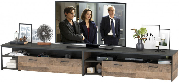 Трувор 13.70 Тумба под ТВ + 13.70 Тумба под ТВ, цвет дуб гранж песочный/интра, ШхГхВ 299,6х45,4х44,6 см., универсальная сборка