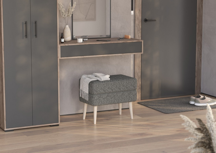 Банкетка 6-5138ТКШтем.серый Тифани, цвет ткань тёмно-серая, ШхГхВ 55х33х46 см.(прямоугольная банкетка на четырёх ножках), цвет ножек: иней