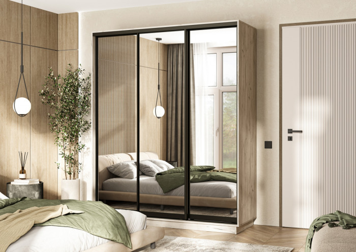 Шкаф-купе 1800 Тринити NEW с зеркалом, Дуб крафт серый